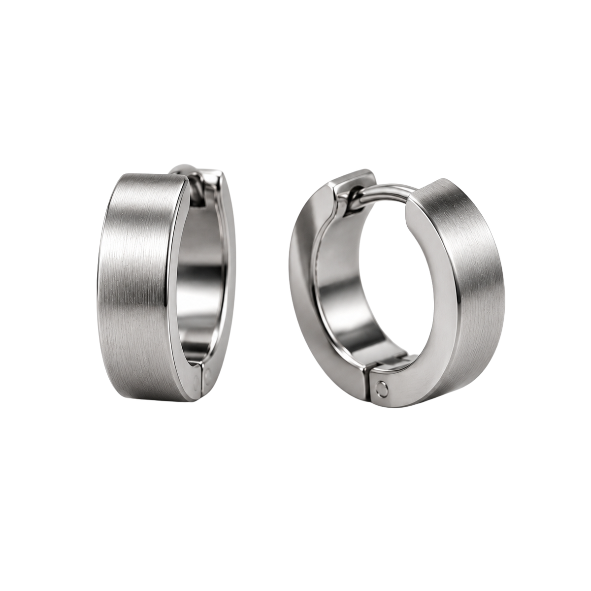 Brushed Stainless Steel Huggie Earrings – Silver