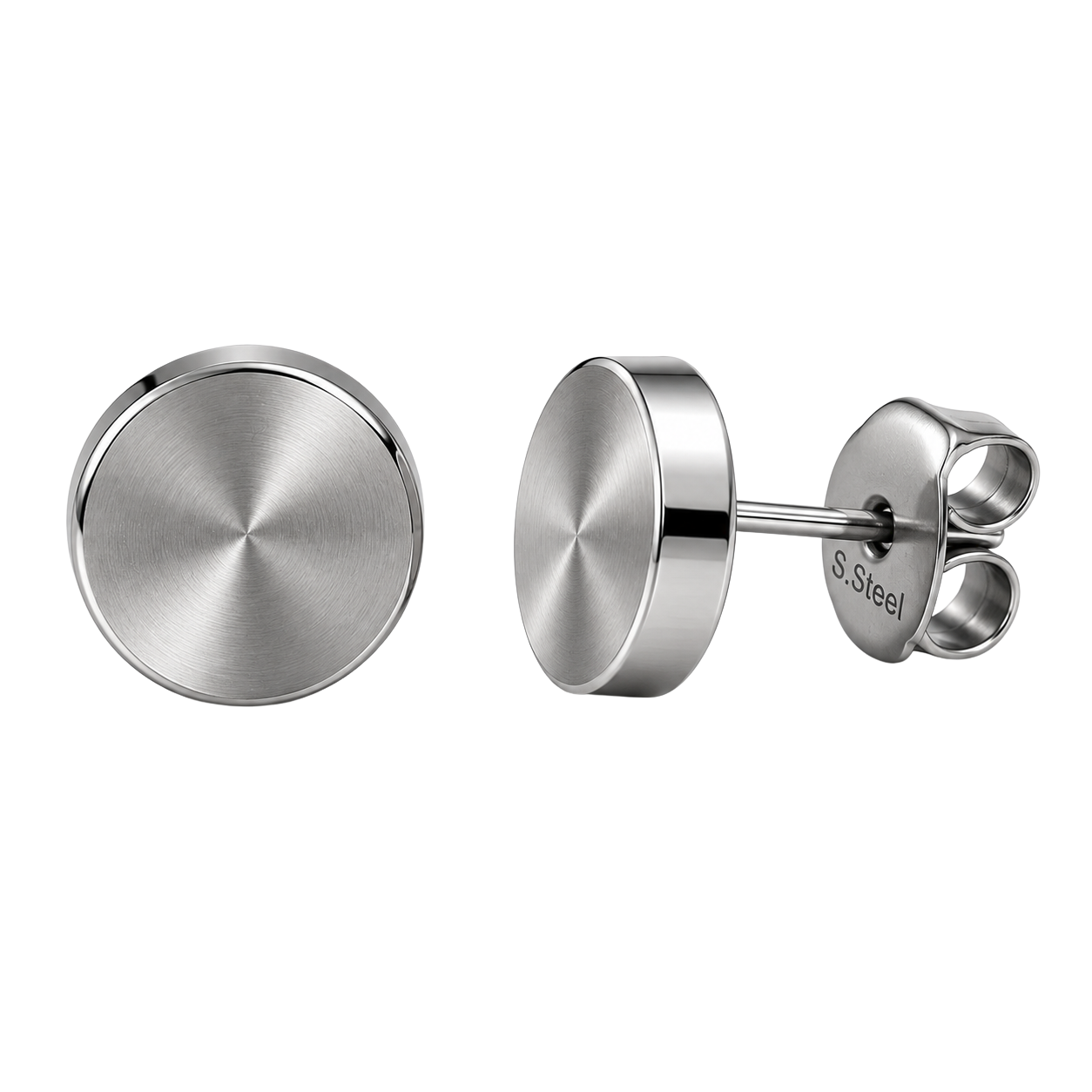 Brushed Stainless Steel Disc Stud Earrings – Silver