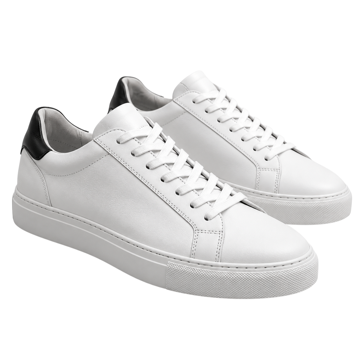 Premium Leather Low-Top Trainers – White & Black
