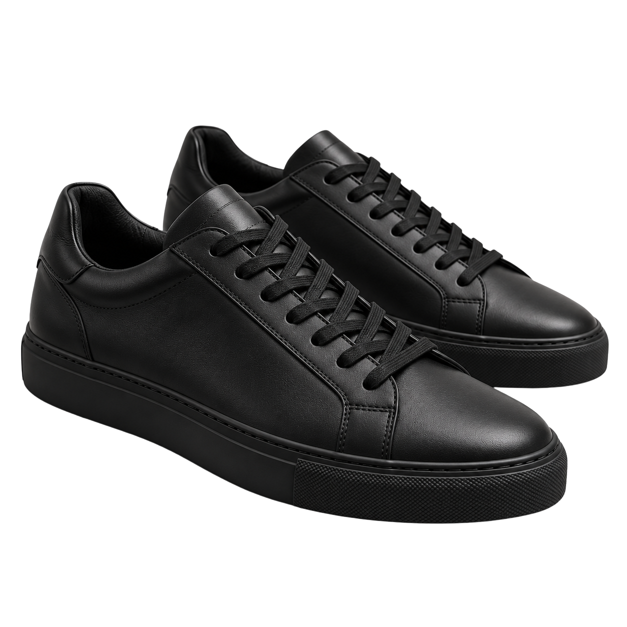 Premium Leather Low-Top Trainers – Black